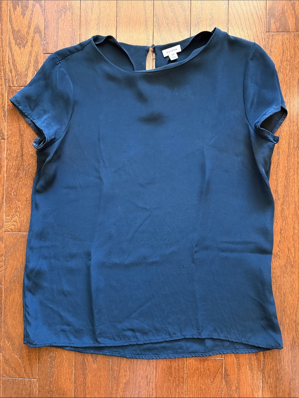Cuyana Silk Tee Navy SM